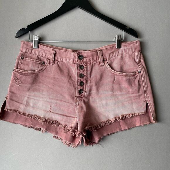 Free People Pants - Free people sz 29 burgundy distressed, cut off Jean shorts‎ NWOT